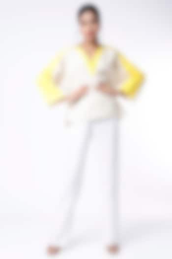 Cream & Yellow Cotton Kimono Top by ITYA