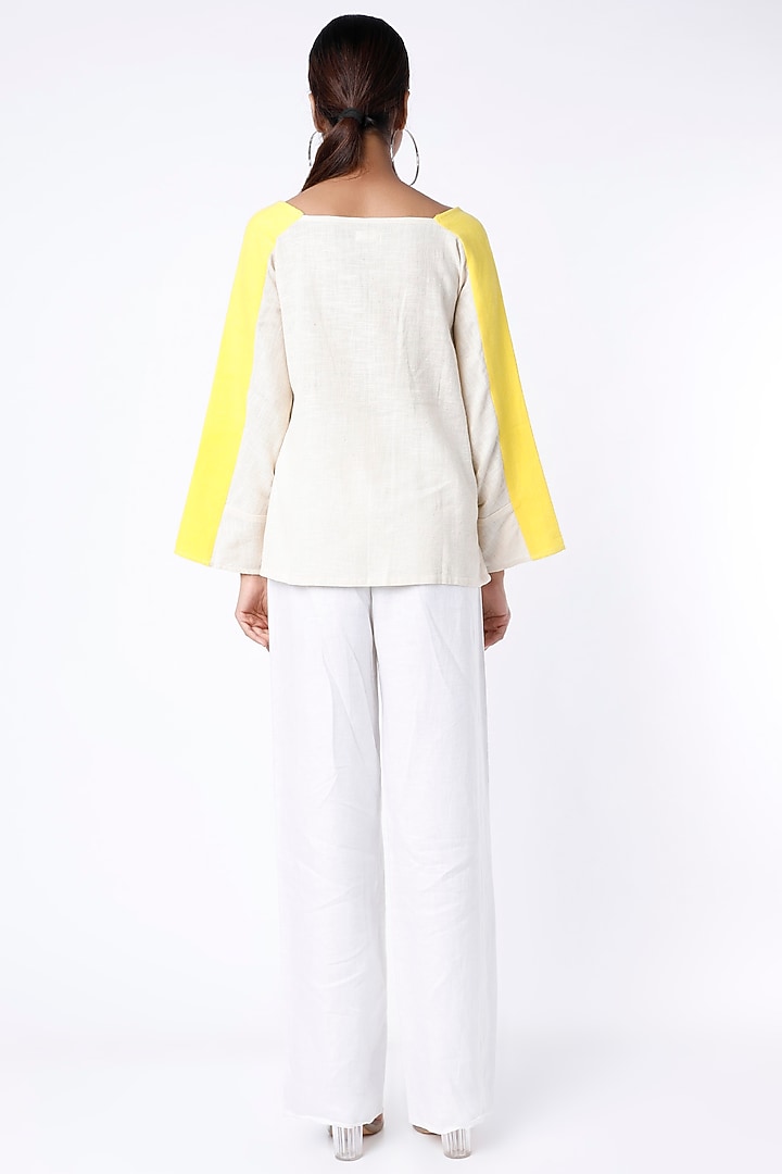 Cream & Yellow Cotton Kimono Top by ITYA at Pernia's Pop Up Shop