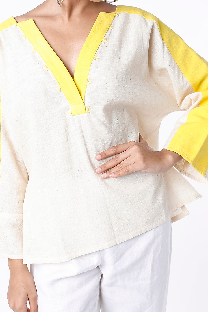 Cream & Yellow Cotton Kimono Top by ITYA at Pernia's Pop Up Shop