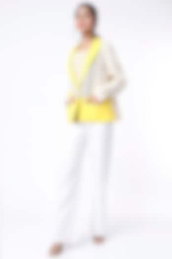 Cream & Yellow Cotton Blazer by ITYA
