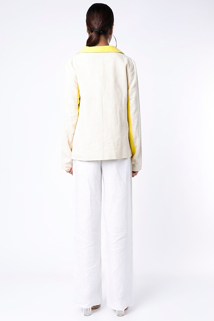 Cream & Yellow Cotton Blazer by ITYA at Pernia's Pop Up Shop