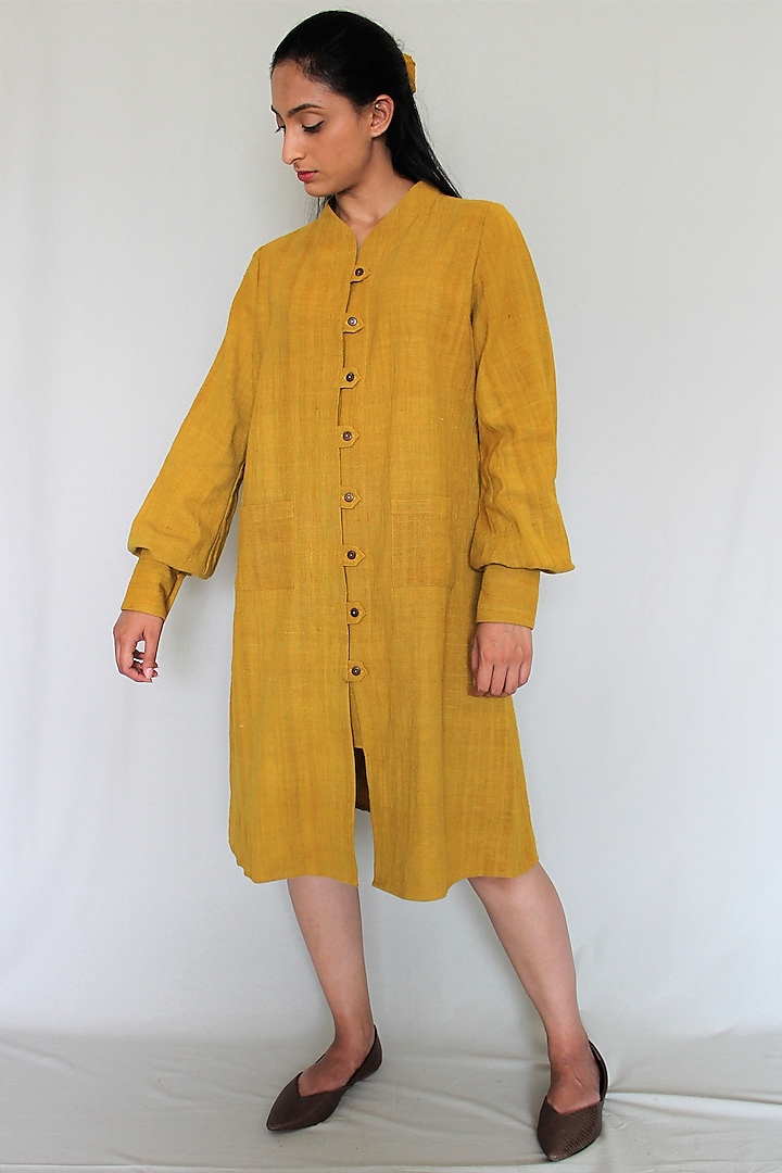 Turmeric Cotton Handwoven Shirt Dress by ITYA