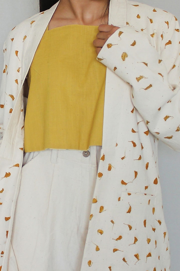 Off-White Printed Handwoven Jacket by ITYA at Pernia's Pop Up Shop