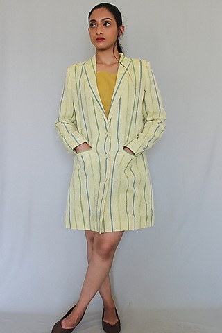 Mellow Mint Striped Handwoven Blazer by ITYA
