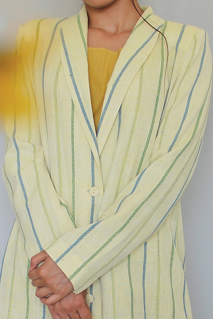Mellow Mint Striped Handwoven Blazer by ITYA at Pernia's Pop Up Shop
