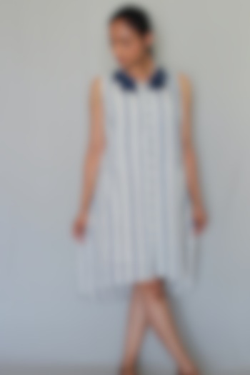 Off-White Striped Handwoven Dress by ITYA at Pernia's Pop Up Shop