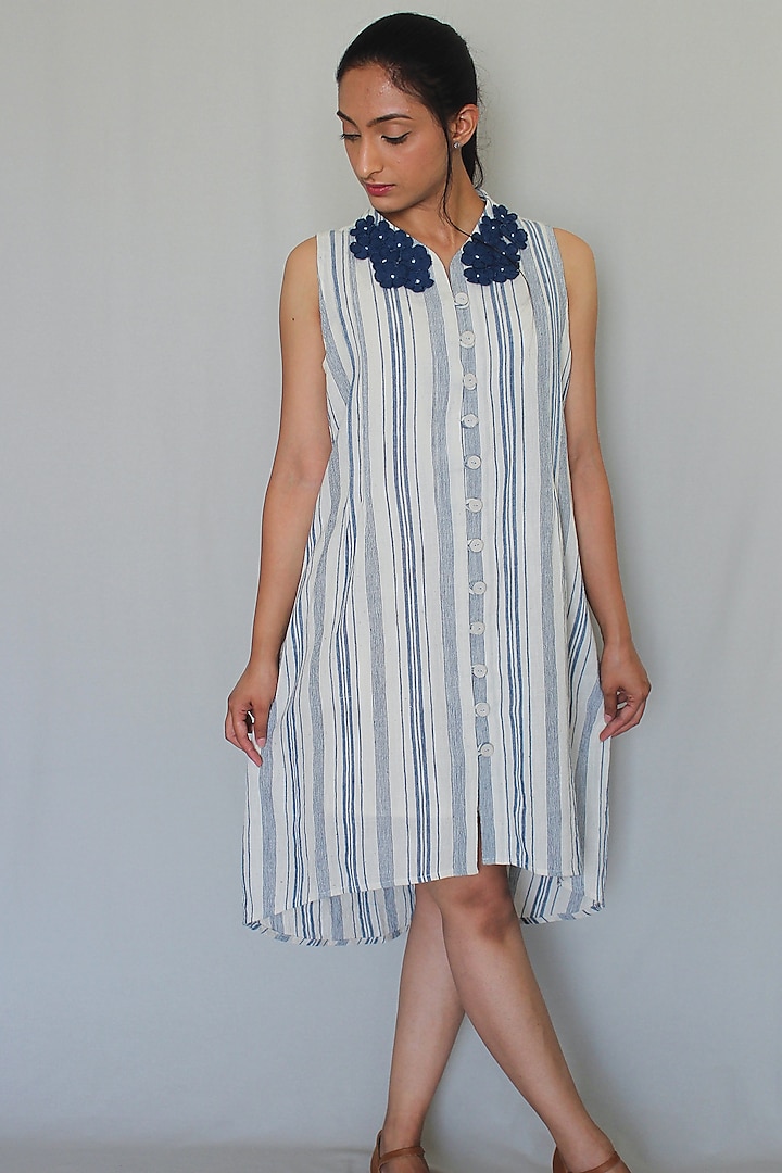 Off-White Striped Handwoven Dress by ITYA