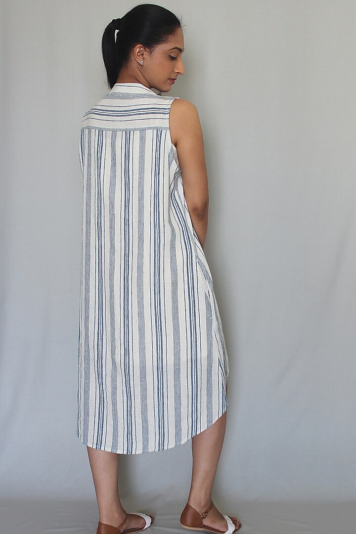 Off-White Striped Handwoven Summer Dress by ITYA at Pernia's Pop Up Shop