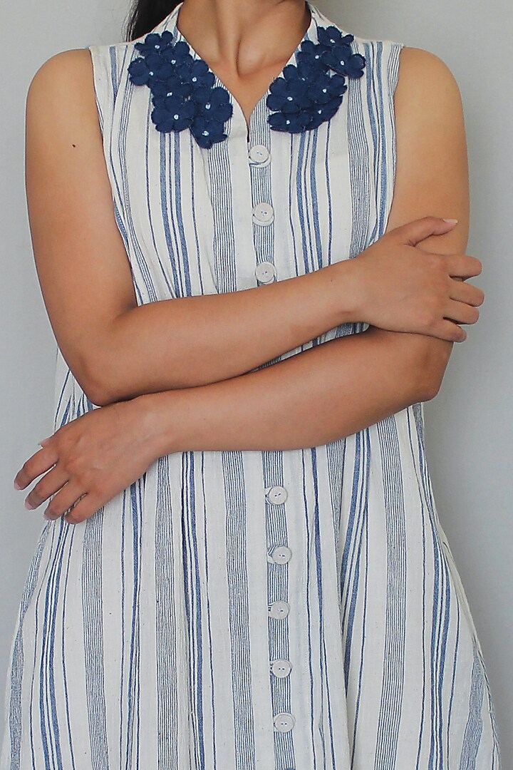 Off-White Striped Handwoven Summer Dress by ITYA at Pernia's Pop Up Shop