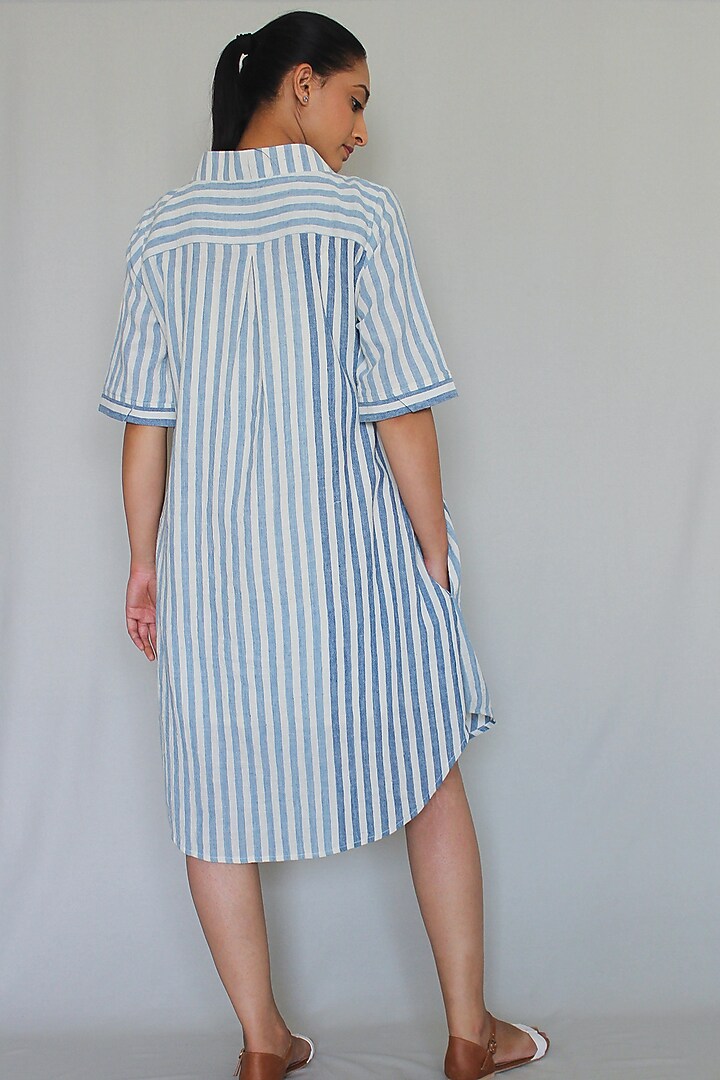 Off-White Cotton Striped Handwoven Summer Dress by ITYA at Pernia's Pop Up Shop