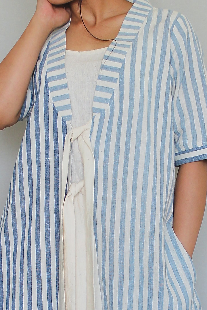 Off-White Cotton Striped Handwoven Summer Dress by ITYA at Pernia's Pop Up Shop