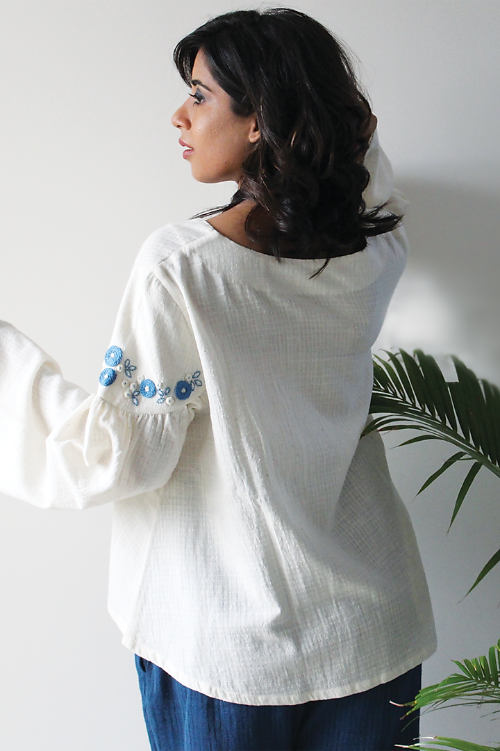 Off-White Handwoven Asymmetrical Blouse by ITYA at Pernia's Pop Up Shop