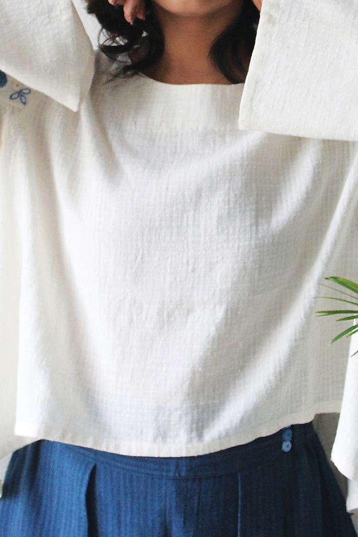 Off-White Handwoven Asymmetrical Blouse by ITYA at Pernia's Pop Up Shop