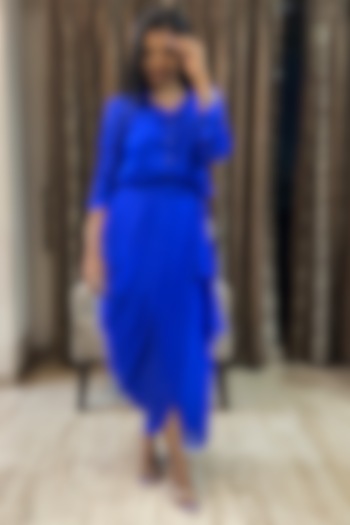Electric Blue Silk Skirt Set by Itara An Another