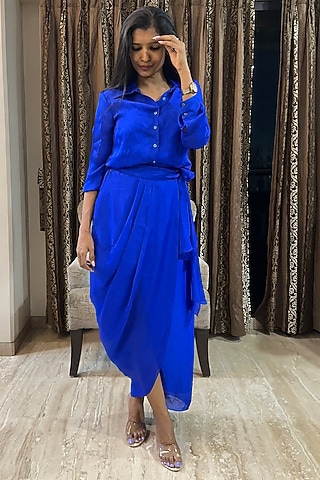 Electric Blue Silk Skirt Set by Itara An Another