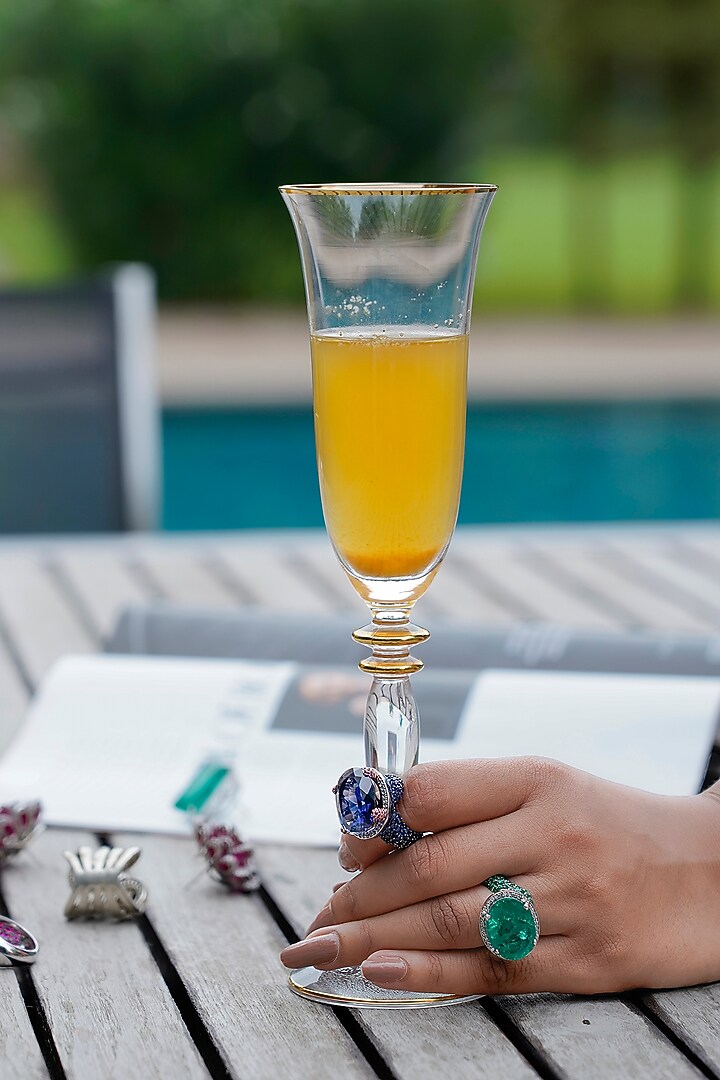 White Finish Green Emerald & Swarovski Handcrafted Ring In Sterling Silver by ITEE Jewellery at Pernia's Pop Up Shop