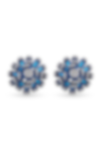 White Finish Synthetic Sapphire Stone & Moissanite Polki Stud Earrings In Sterling Silver by ITEE Jewellery