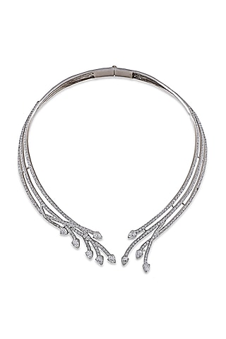 White Finish Synthetic Sapphire Stone & Swarovski Necklace In Sterling Silver by ITEE Jewellery