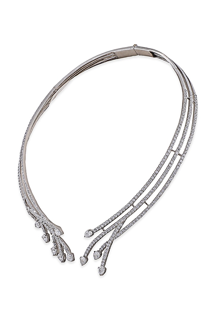 White Finish Synthetic Sapphire Stone & Swarovski Necklace In Sterling Silver by ITEE Jewellery at Pernia's Pop Up Shop