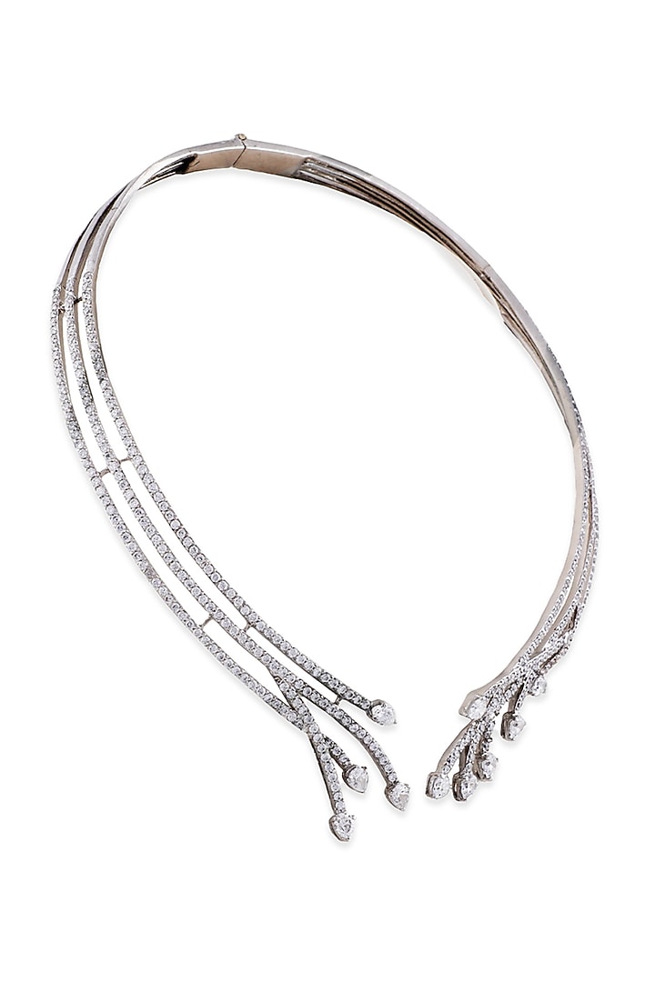 White Finish Synthetic Sapphire Stone & Swarovski Necklace In Sterling Silver by ITEE Jewellery at Pernia's Pop Up Shop