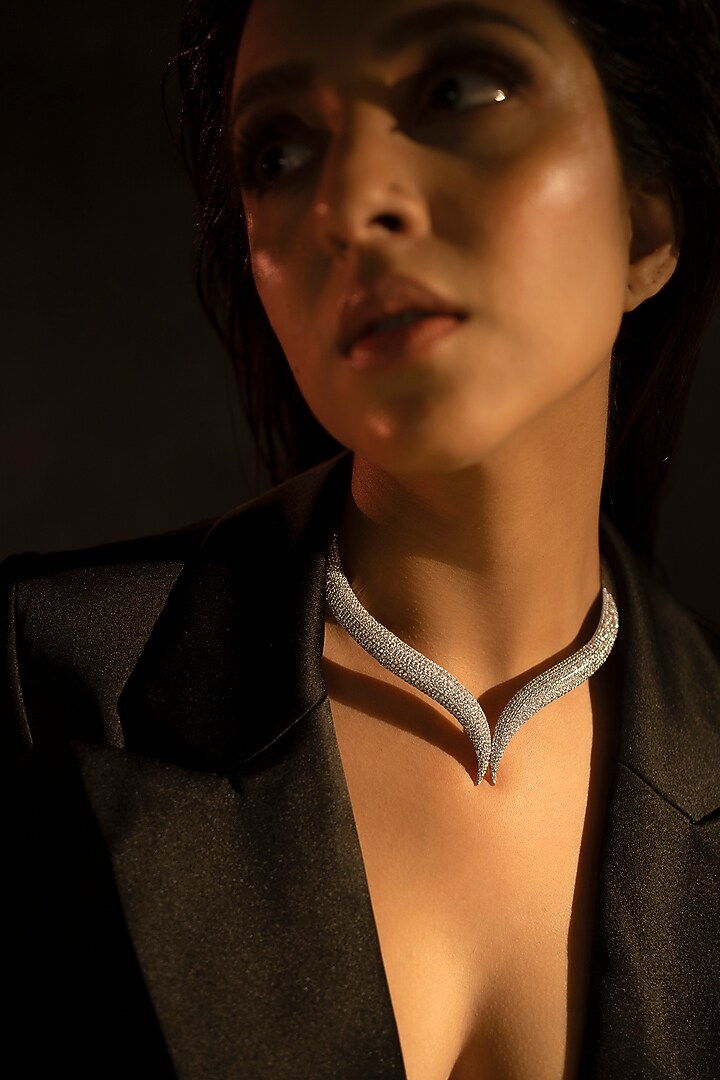 White Finish Swarovski Necklace In Sterling Silver by ITEE Jewellery at Pernia's Pop Up Shop