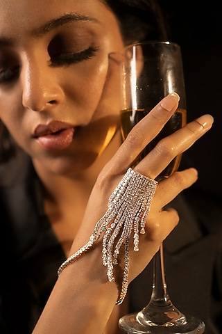 White Finish Smoked Swarovski Ring & Bracelet In Sterling Silver by ITEE Jewellery