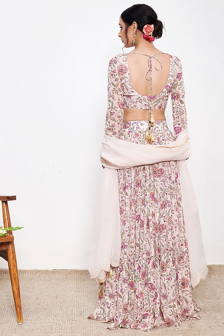 White Georgette Floral Printed Lehenga Set by Itraake at Pernia's Pop Up Shop