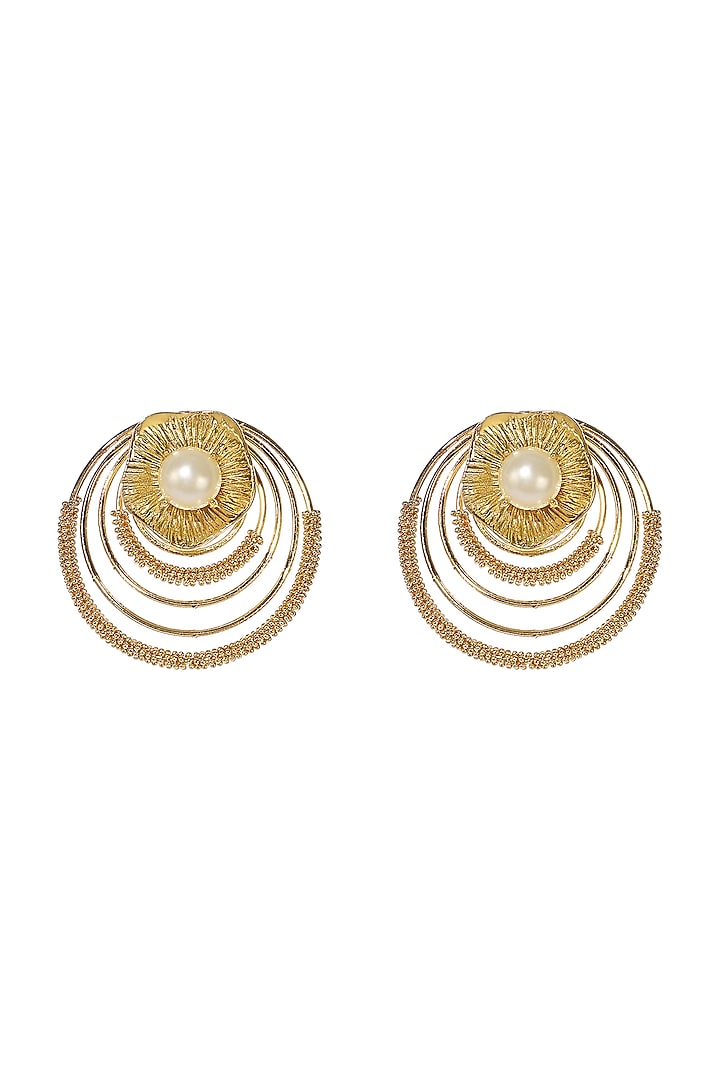 Yellow Gold Finish Floral Stud Earrings by Itrana By Sonal Gupta
