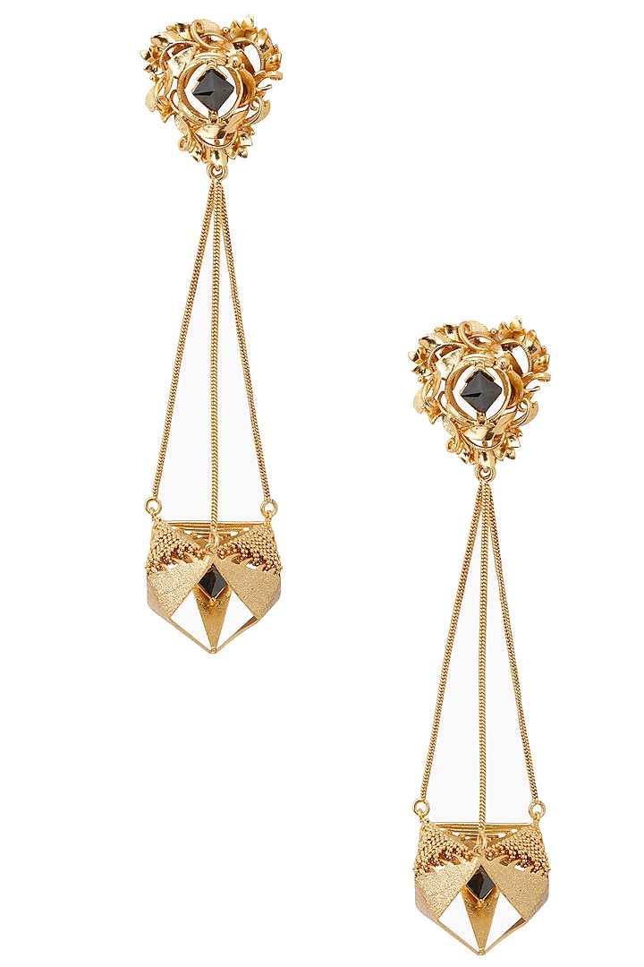Gold Finish Geometric Shape Jhumki Earrings by Itrana By Sonal Gupta