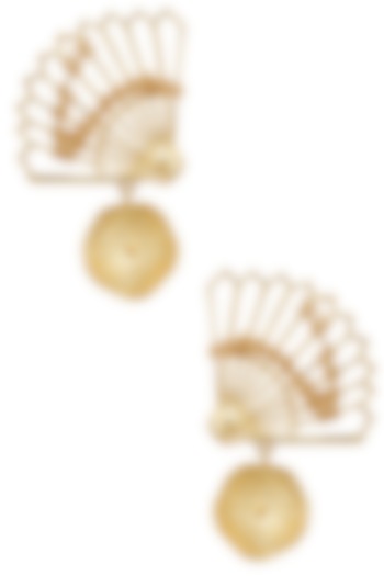Gold Finish Fan Motif Semi Circle Earrings by Itrana By Sonal Gupta