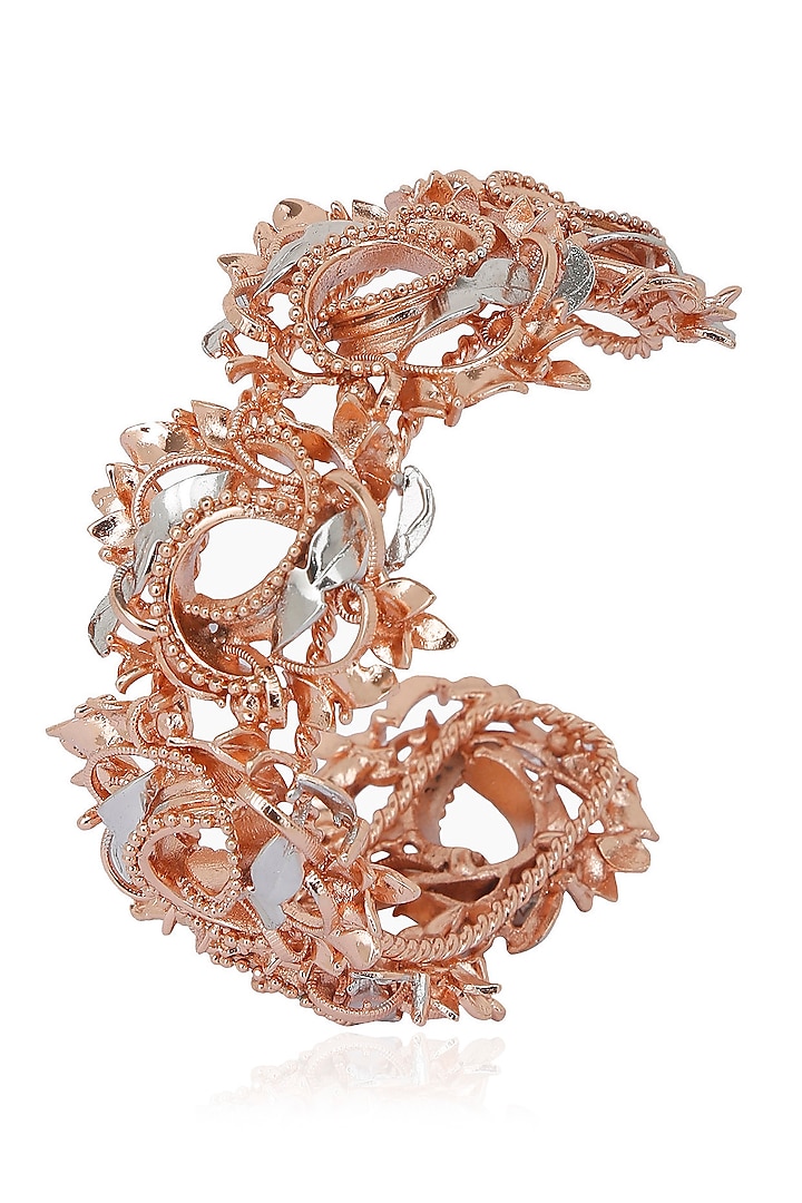 Rose Gold and Silver Finish 3D Floral Motif Bracelet by Itrana By Sonal Gupta