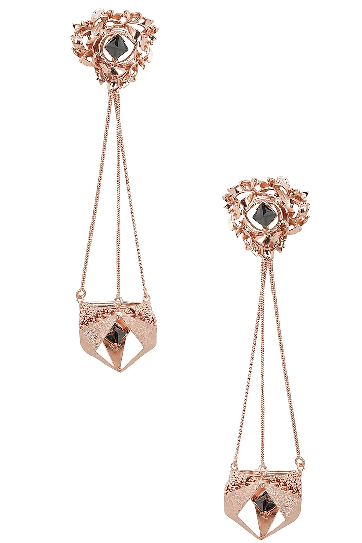 Rose Gold Finish Geometric Shape Jhumki Earrings by Itrana By Sonal Gupta