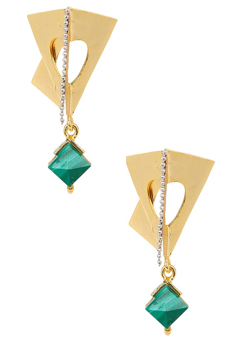 Itrana by Sonal Gupta presents Gold finish black zircons abstract shape earrings available only at Pernia's Pop Up Shop.