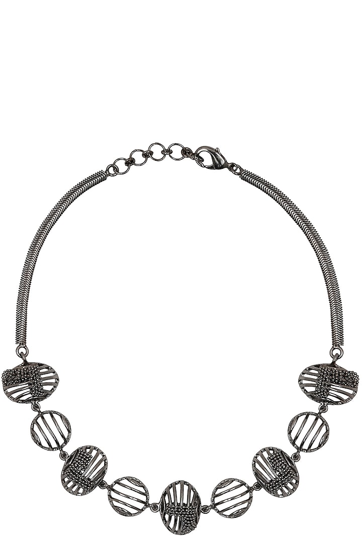 Black Finish Metallic Motifs Choker Necklace by Itrana By Sonal Gupta