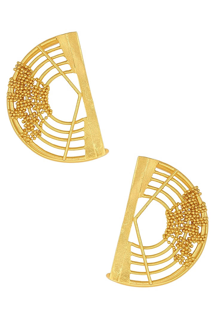 Gold Plated Weaved Ball Chain Semi Circle Earcuffs by Itrana By Sonal Gupta
