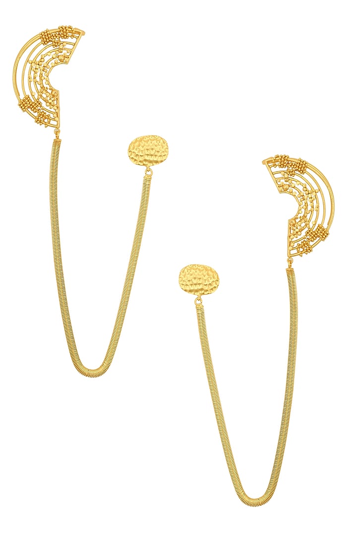 Itrana presents Gold plated weaved ball chain semi circle attached chain earcuffs available only at Pernia's Pop Up Shop.