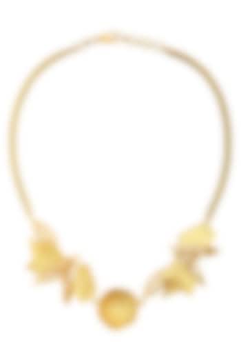 Gold Plated Weaved Ball Chain Semi Circle Geometric Textured Motifs Necklace by Itrana By Sonal Gupta