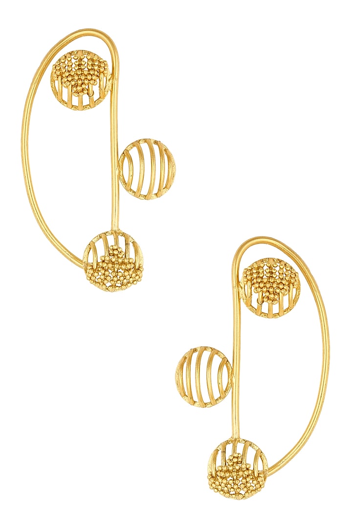Gold Plated Weaved Ball Chain Three Round Motifs Earcuffs by Itrana By Sonal Gupta