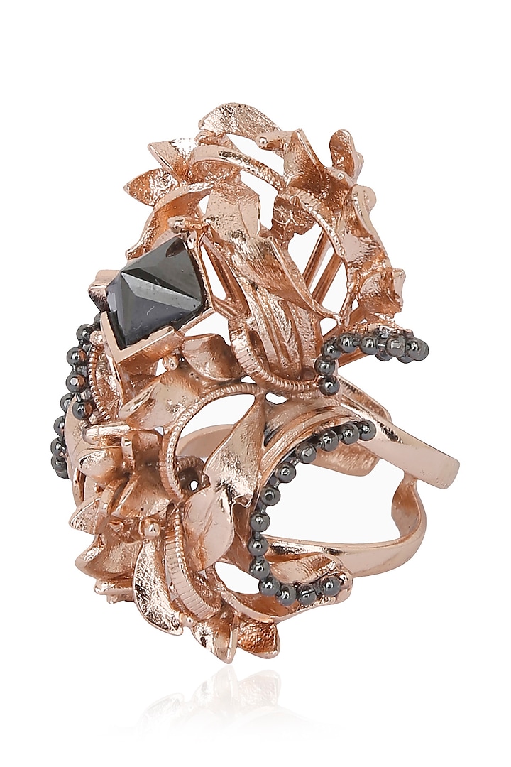 Itrana by Sonal Gupta presents Rose gold finish flower shape ring available only at Pernia's Pop Up Shop.