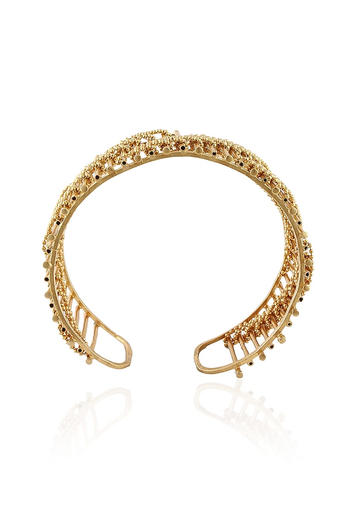 Itrana by Sonal Gupta presents Dull gold finish adjustable horizontal striped cuff bracelet available only at Pernia's Pop Up Shop.