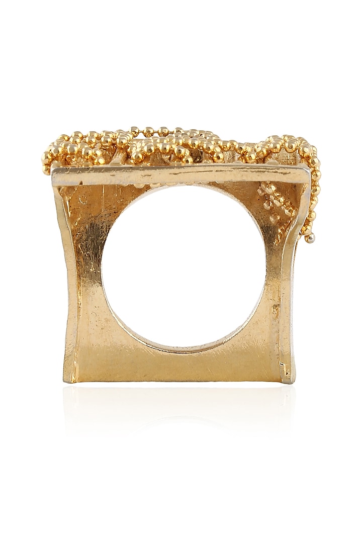 Gold Plated Rectangular Shaped 3D Ring by Itrana By Sonal Gupta