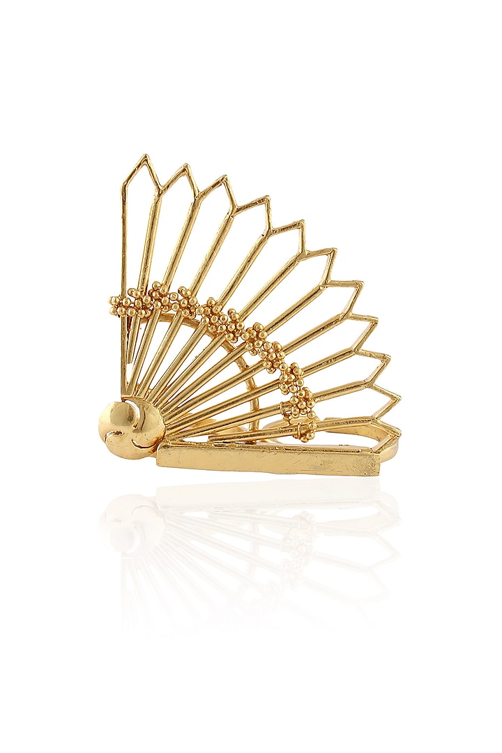 Gold Plated Fan Motif Double Finger Tribal Ring by Itrana By Sonal Gupta