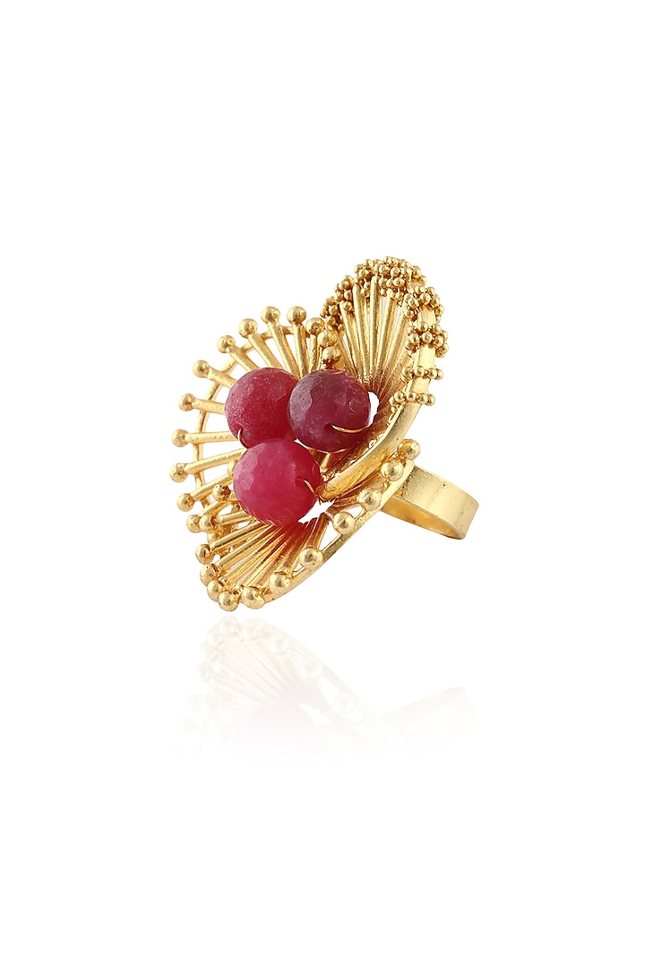 Gold Plated Pink Floral Ring by Itrana By Sonal Gupta