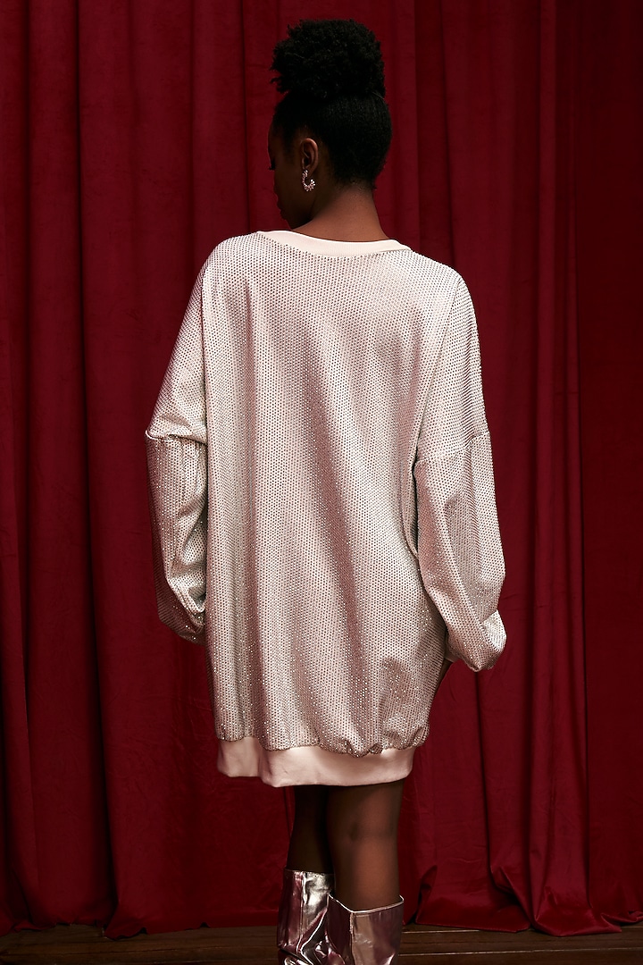 White Italian Crepe Crystal Embellished Oversized Sweatshirt by ITRH at Pernia's Pop Up Shop