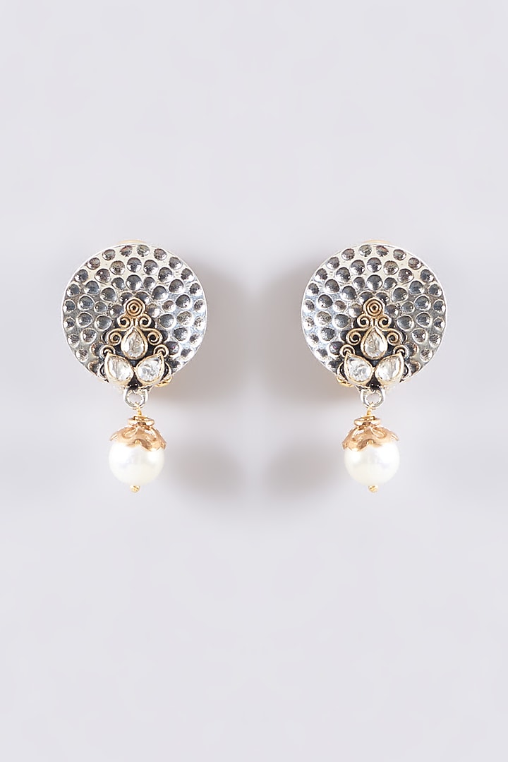 Two Tone Plated Moissanite Polki Dangler Earrings In Sterling Silver by IVORINE at Pernia's Pop Up Shop