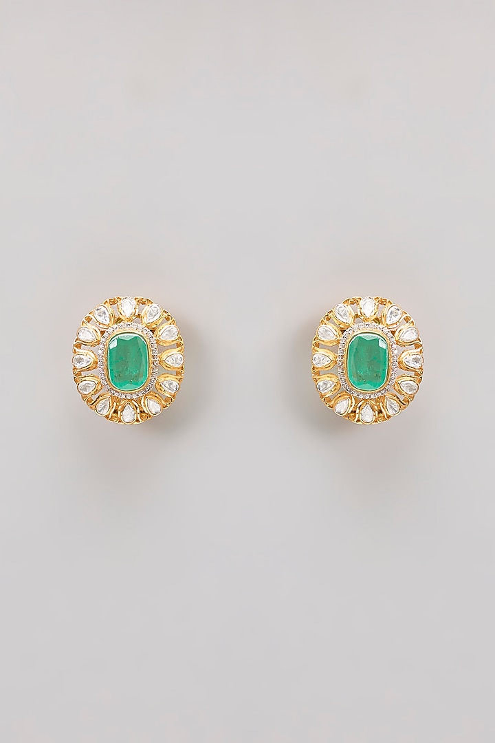 Gold Plated Moissanite Polki & Precious Stone Necklace Set In Sterling Silver by IVORINE at Pernia's Pop Up Shop