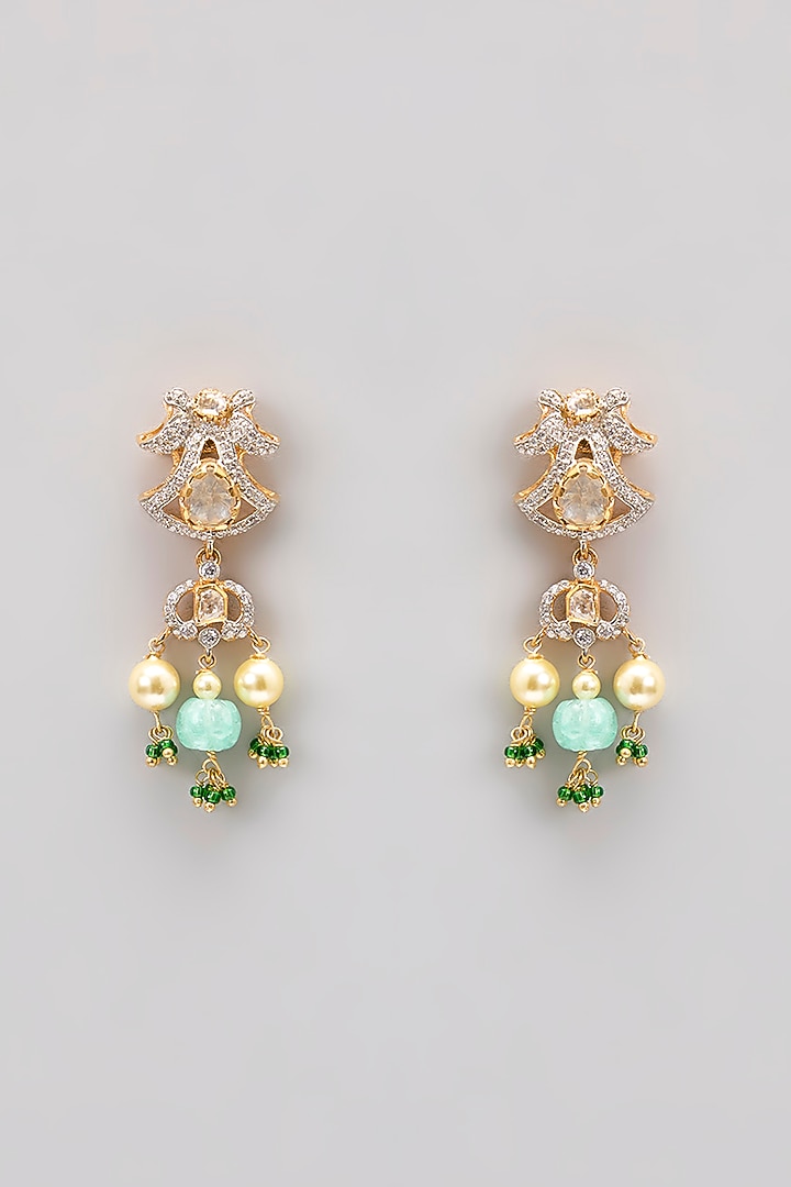 Gold Plated Moissanite Polki & Precious Stone Necklace Set In Sterling Silver by IVORINE at Pernia's Pop Up Shop