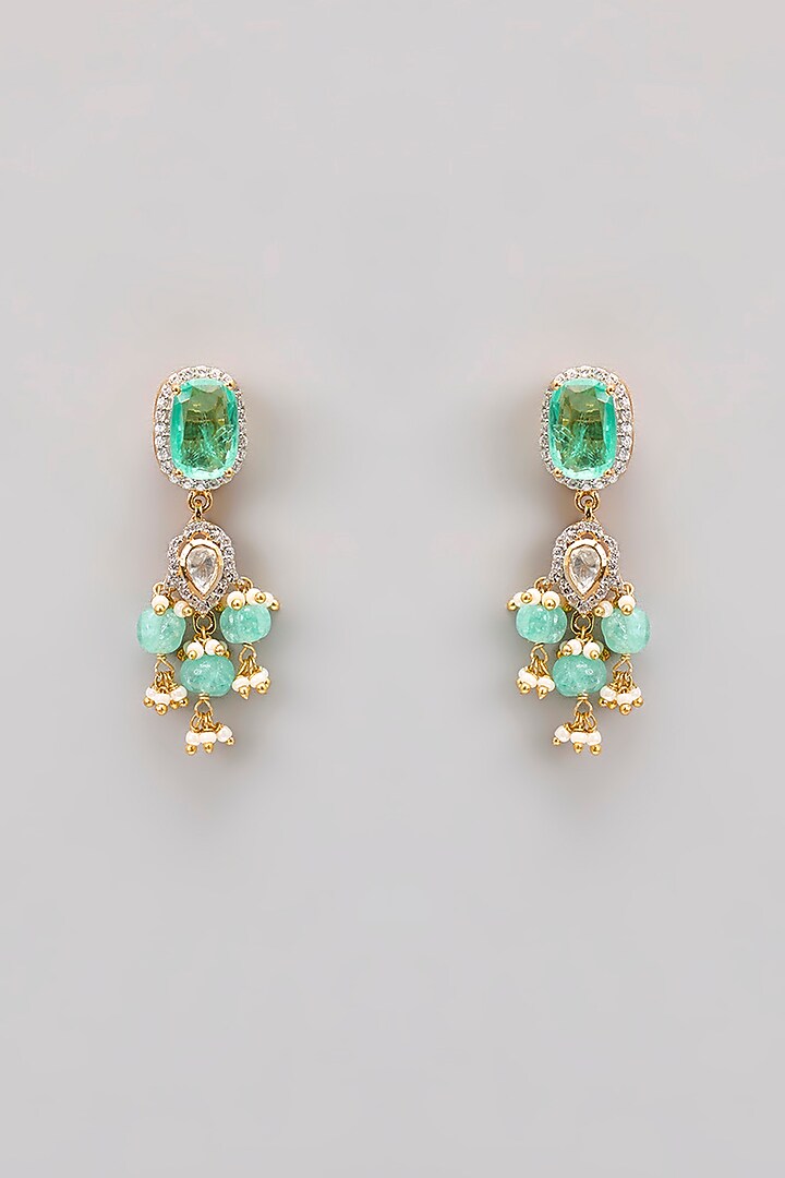 Gold Plated Moissanite Polki & Precious Stone Long Necklace Set In Sterling Silver by IVORINE at Pernia's Pop Up Shop
