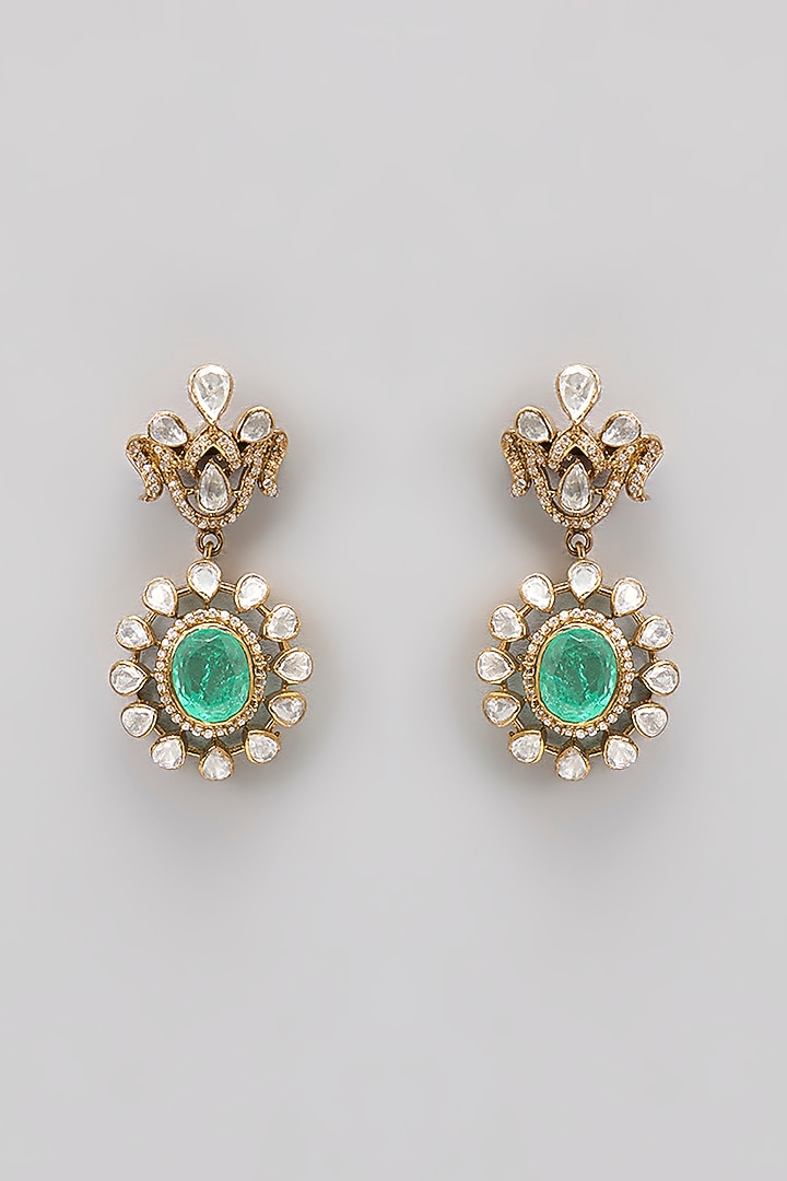 Gold Plated Moissanite Polki & Precious Stone Necklace Set In Sterling Silver by IVORINE at Pernia's Pop Up Shop