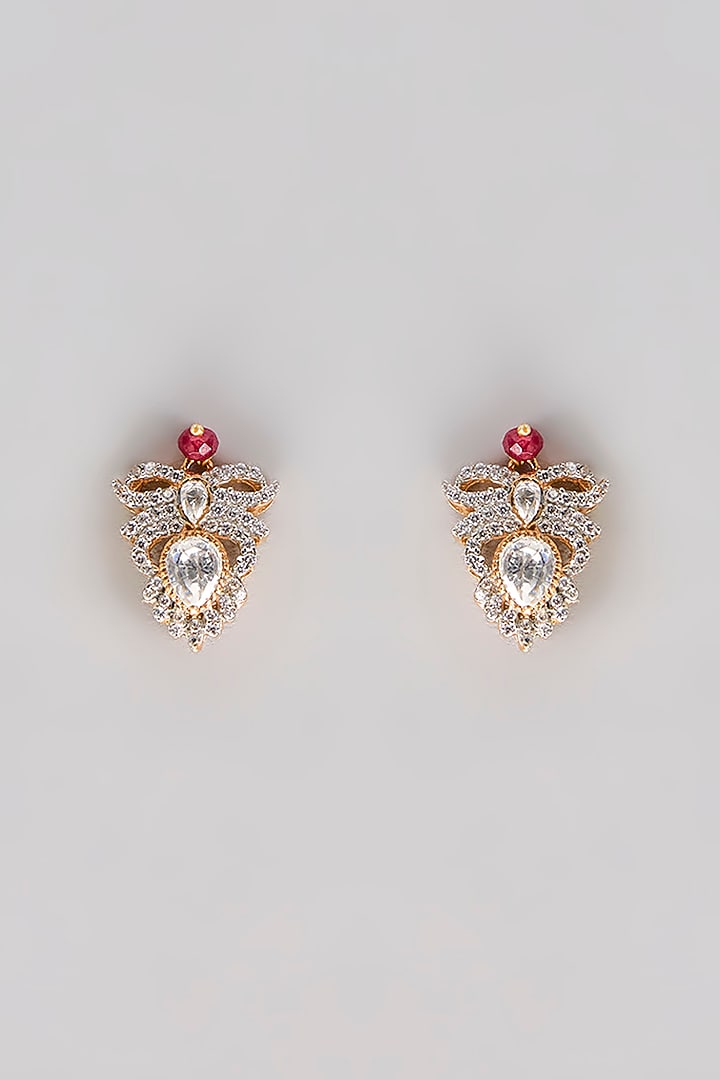 Gold Plated Moissanite Polki & Precious Stone Necklace Set In Sterling Silver by IVORINE at Pernia's Pop Up Shop
